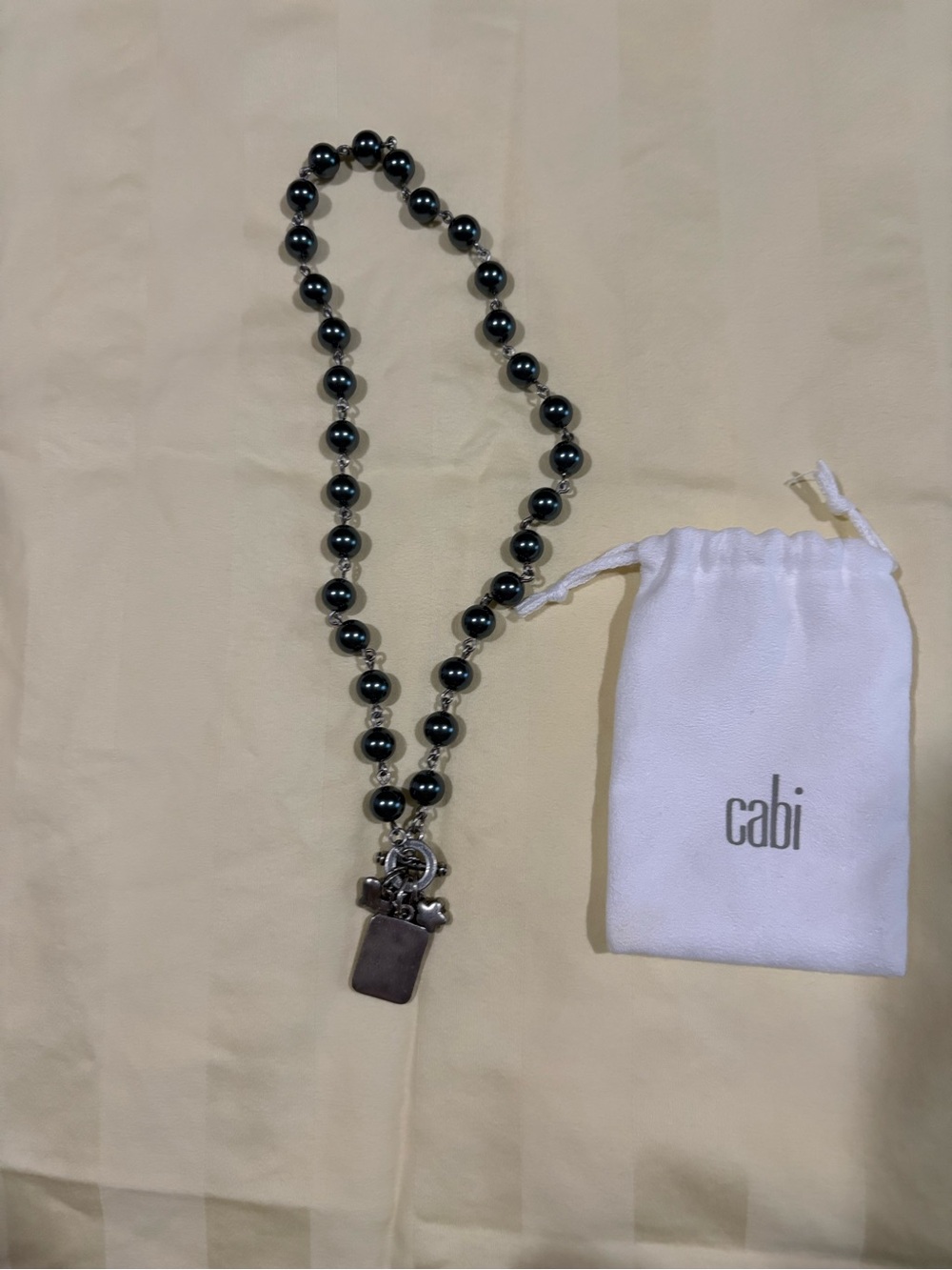 CAbi Hematite-Tone Beaded Necklace with Silver Charms